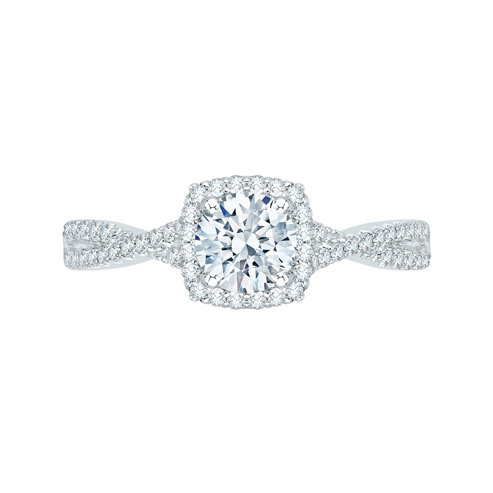 PR0044EC-02W Bridal Jewelry Carizza White Gold Round Diamond Halo Engagement Rings