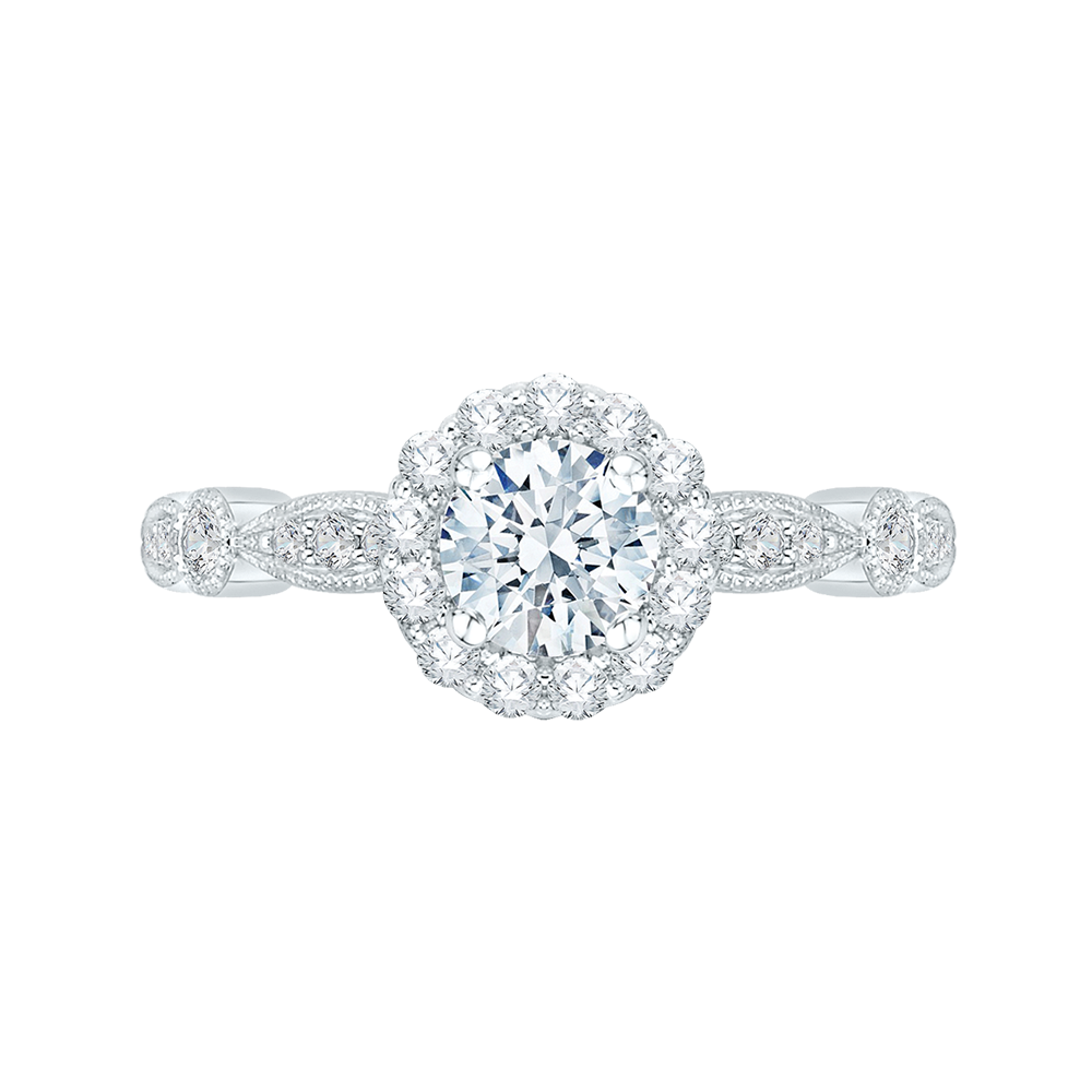PR0049EC-02W Bridal Jewelry Carizza White Gold Round Diamond Halo Engagement Rings