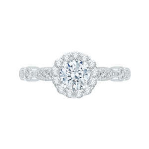 PR0049EC-02W Bridal Jewelry Carizza White Gold Round Diamond Halo Engagement Rings