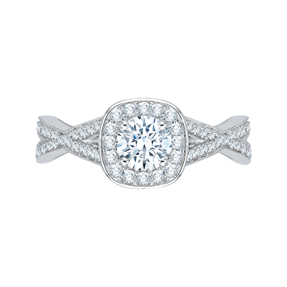 PR0063EC-02W Bridal Jewelry Carizza White Gold Round Diamond Halo Engagement Rings