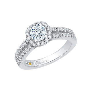 14K White Gold Split Shank Round Diamond Halo Engagement Ring