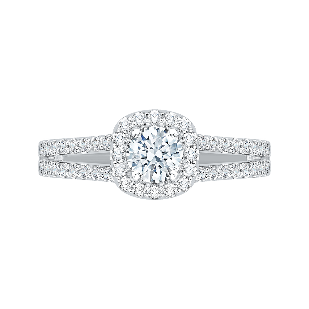 PR0069EC-02W Bridal Jewelry Carizza White Gold Round Diamond Halo Engagement Rings