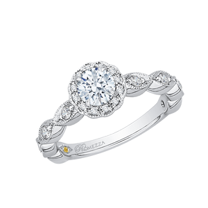 14K White Gold Round Diamond Floral Halo Engagement Ring