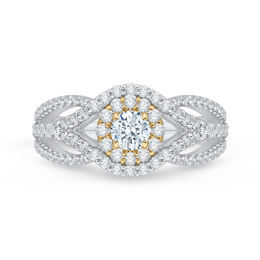 PR0076EC-02WY-.25 Bridal Jewelry Carizza White Gold Rose Gold Yellow Gold Round Diamond Halo Engagement Rings