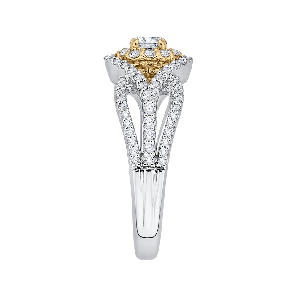 14K Two Tone Gold Round Diamond Halo Engagement Ring
