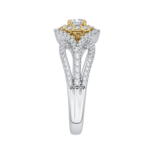 14K Two Tone Gold Round Diamond Halo Engagement Ring