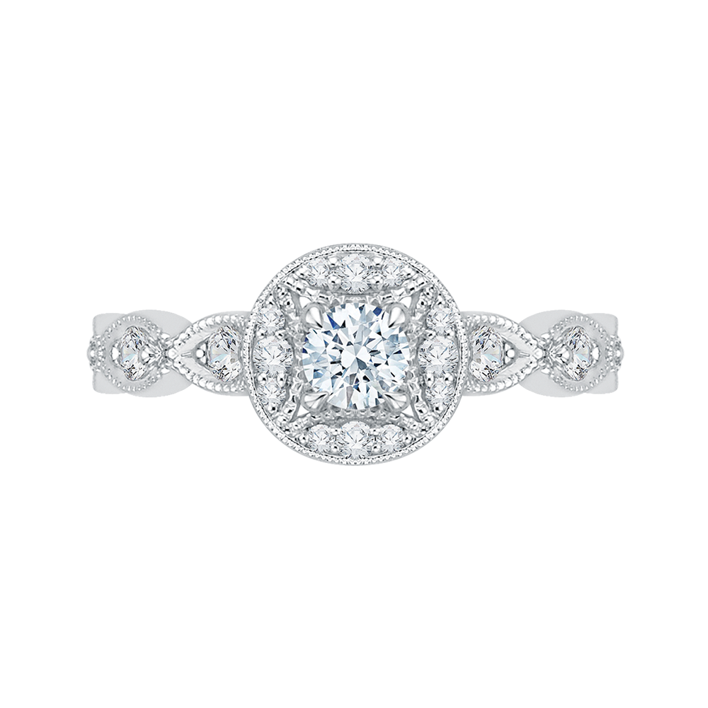 PR0079EC-44W Bridal Jewelry Carizza White Gold Round Diamond Halo Engagement Rings