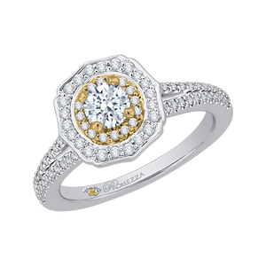 14K Two Tone Gold Round Diamond Double Halo Engagement Ring