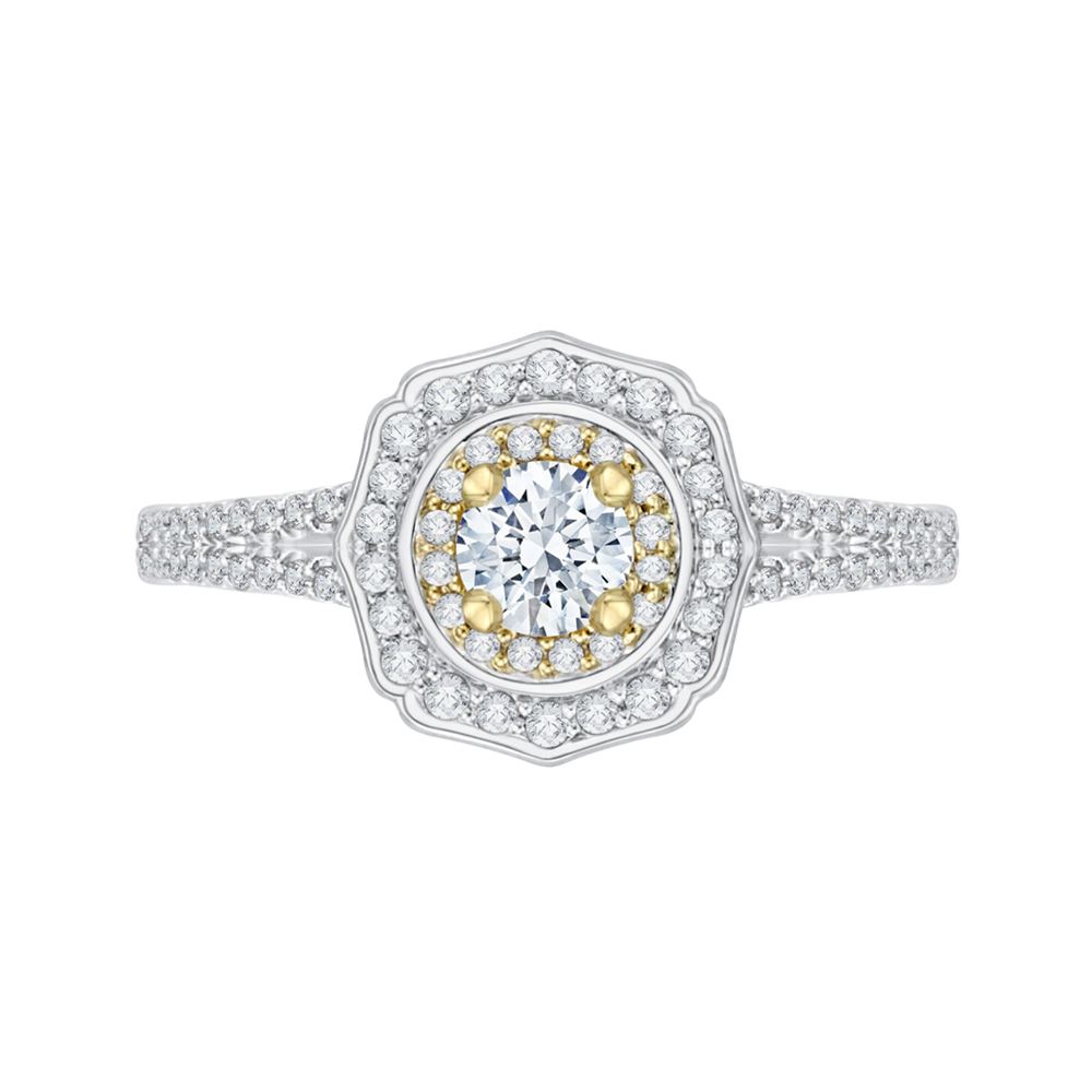 PR0085EC-44WY Bridal Jewelry Carizza White Gold Rose Gold Yellow Gold Round Diamond Double Halo Engagement Rings