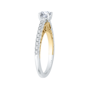 14K Two Tone Gold Round Cut Diamond Engagement Ring