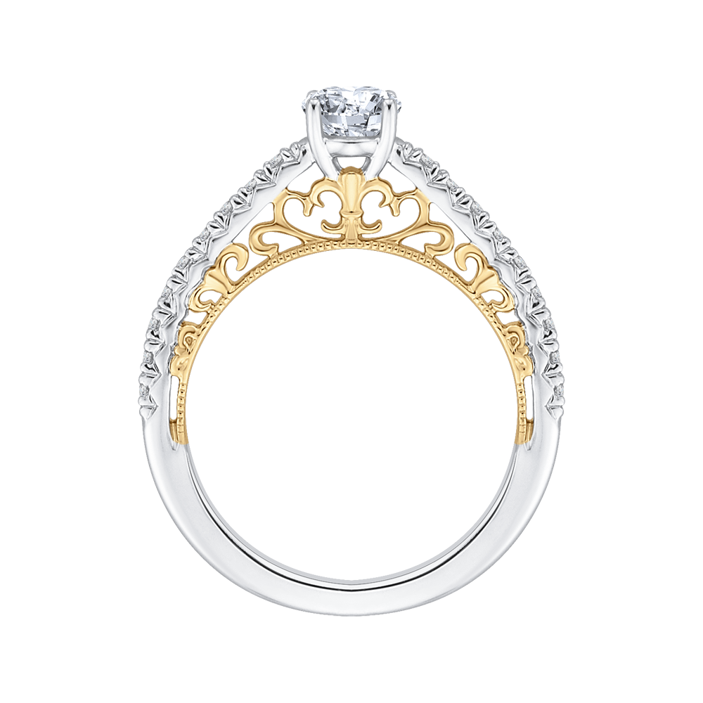 14K Two Tone Gold Round Cut Diamond Engagement Ring