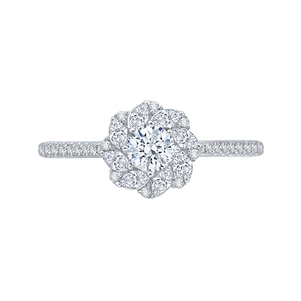 PR0090EC-44W Bridal Jewelry Carizza White Gold Round Diamond Halo Engagement Rings