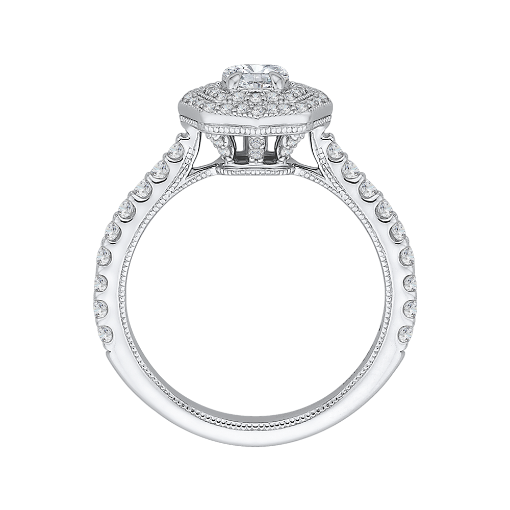 14K White Gold Round Cut Diamond Octagon Shape Double Halo Engagement Ring