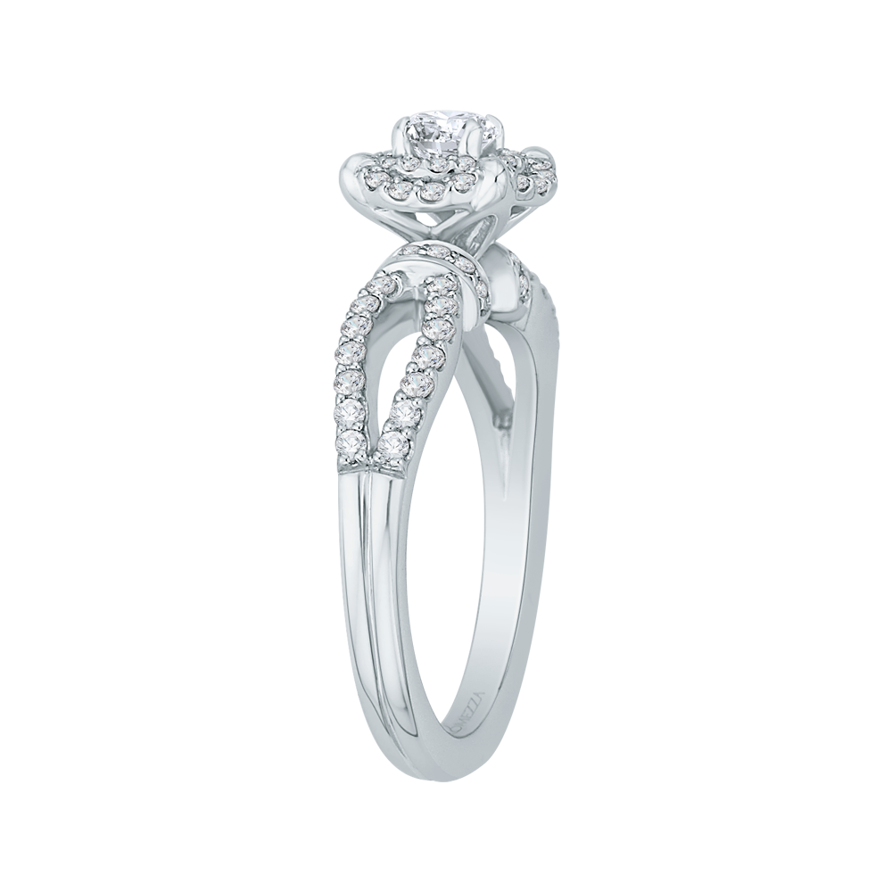 14K White Gold Round Diamond Double Halo Engagement Ring with Split Shank