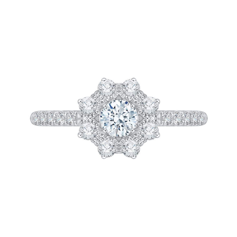 PR0104ECH-44W Bridal Jewelry Carizza White Gold Round Diamond Halo Engagement Rings