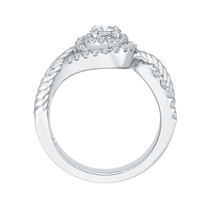 14K White Gold Round Diamond Criss Cross Halo Engagement Ring