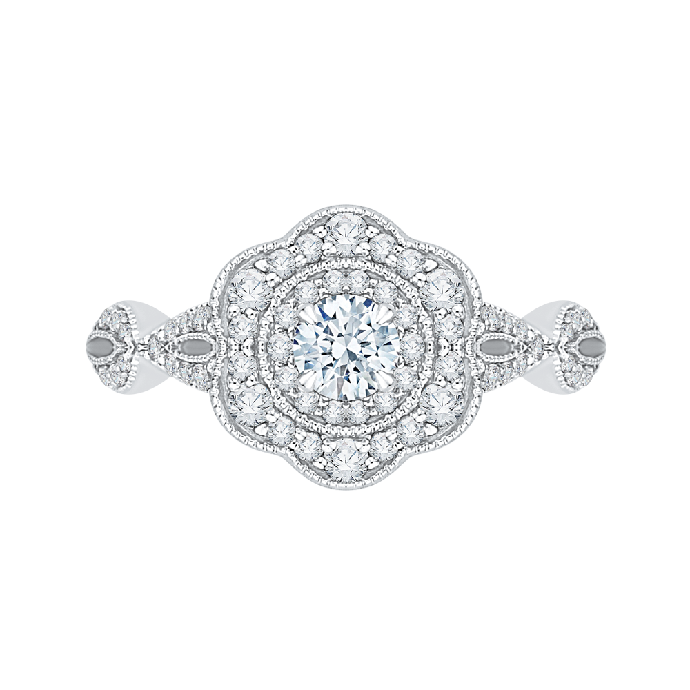PR0115ECQ-44W-.25 Bridal Jewelry Carizza White Gold Round Diamond Halo Engagement Rings