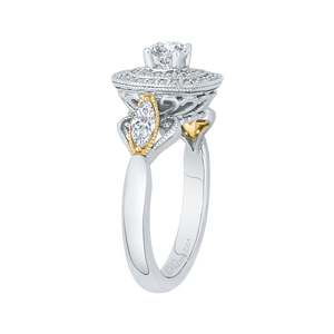 14K Two Tone Gold Round Diamond Double Halo Engagement Ring
