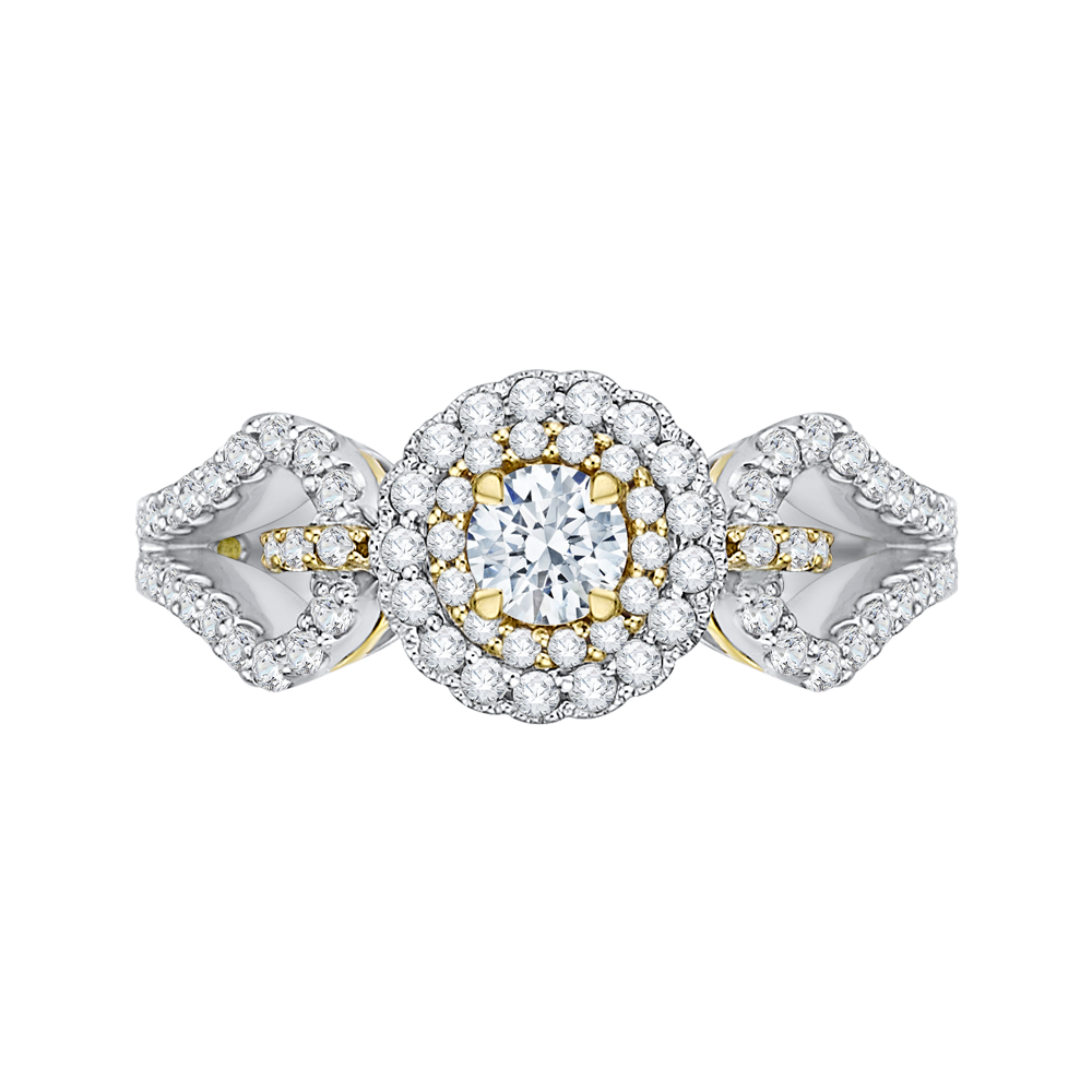 PR0127ECH-44WY-.25 Bridal Jewelry Carizza White Gold Rose Gold Yellow Gold Round Diamond Double Halo Engagement Rings
