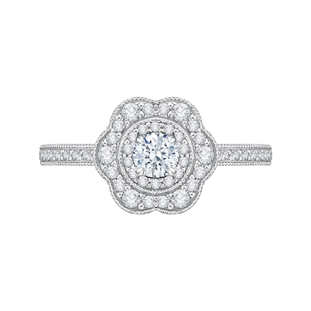 PR0134ECH-44W-.25 Bridal Jewelry Carizza White Gold Round Diamond Halo Engagement Rings