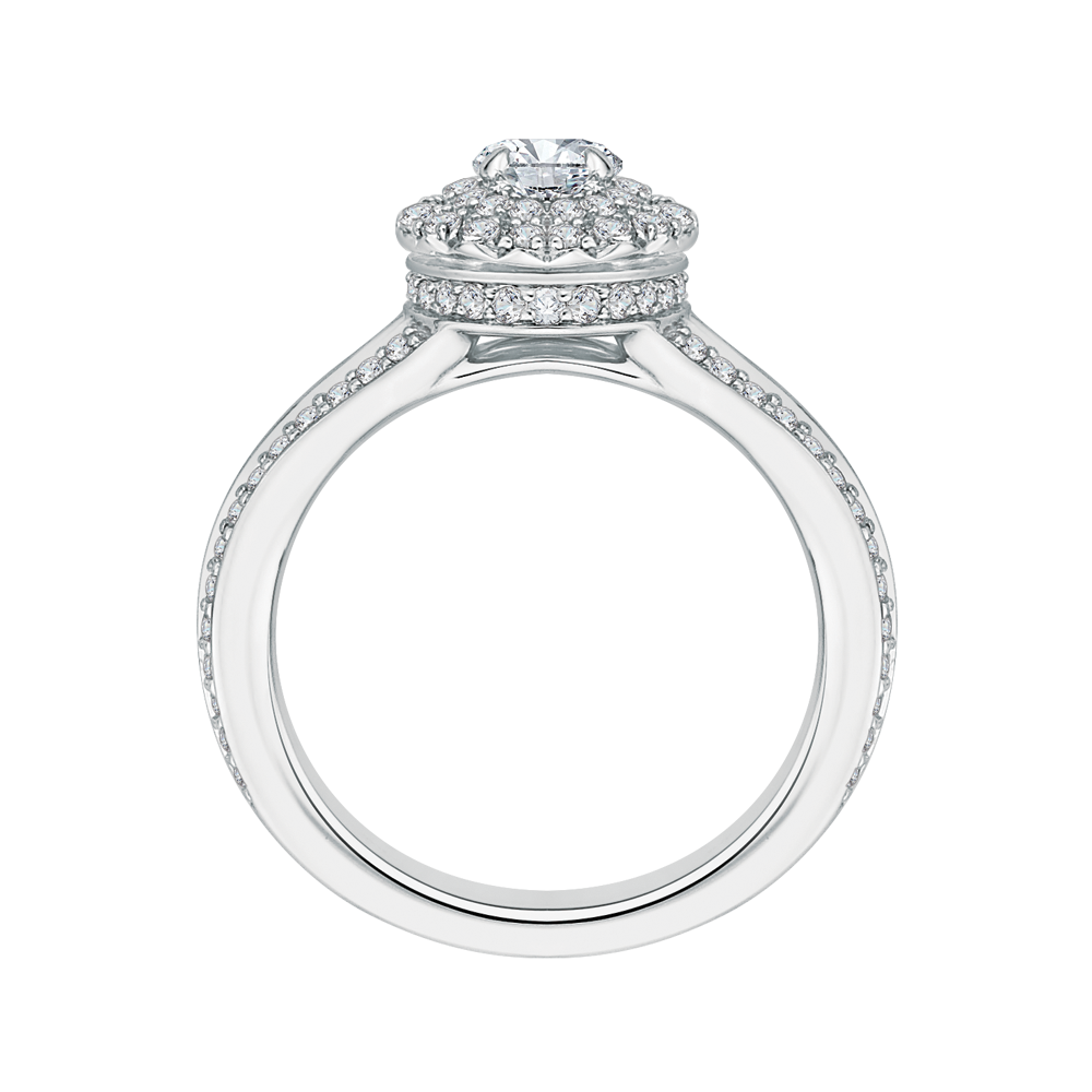 Round Diamond Double Halo Engagement Ring with Split Shank In 14K White Gold