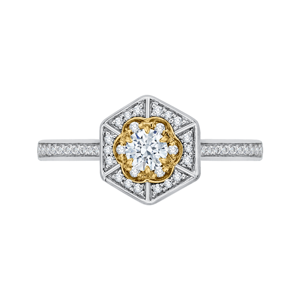 PR0138ECH-44WY-.25 Bridal Jewelry Carizza White Gold Rose Gold Yellow Gold Vintage Round Diamond Engagement Rings