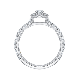 14K White Gold Round Halo Diamond Floral Engagement Ring
