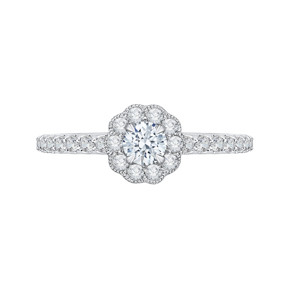 PR0141ECQ-44W-.25 Bridal Jewelry Carizza White Gold Round Diamond Halo Engagement Rings