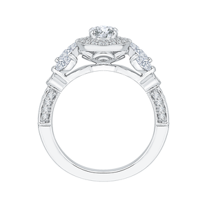 14K White Gold Round Diamond Double Halo Floral Engagement Ring
