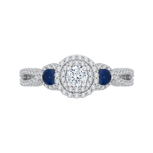 PR0146ECH-S44W-.25 Bridal Jewelry Carizza White Gold Round Diamond 3 Stone Halo Engagement Rings