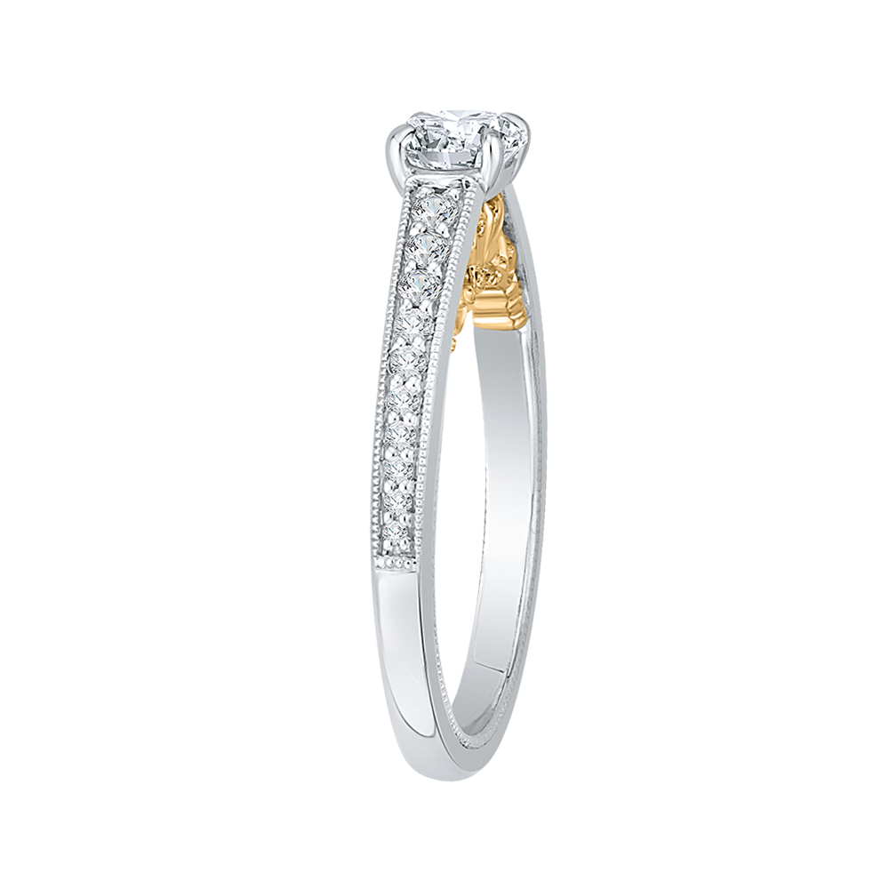 14K Two Tone Gold Round Diamond Engagement Ring