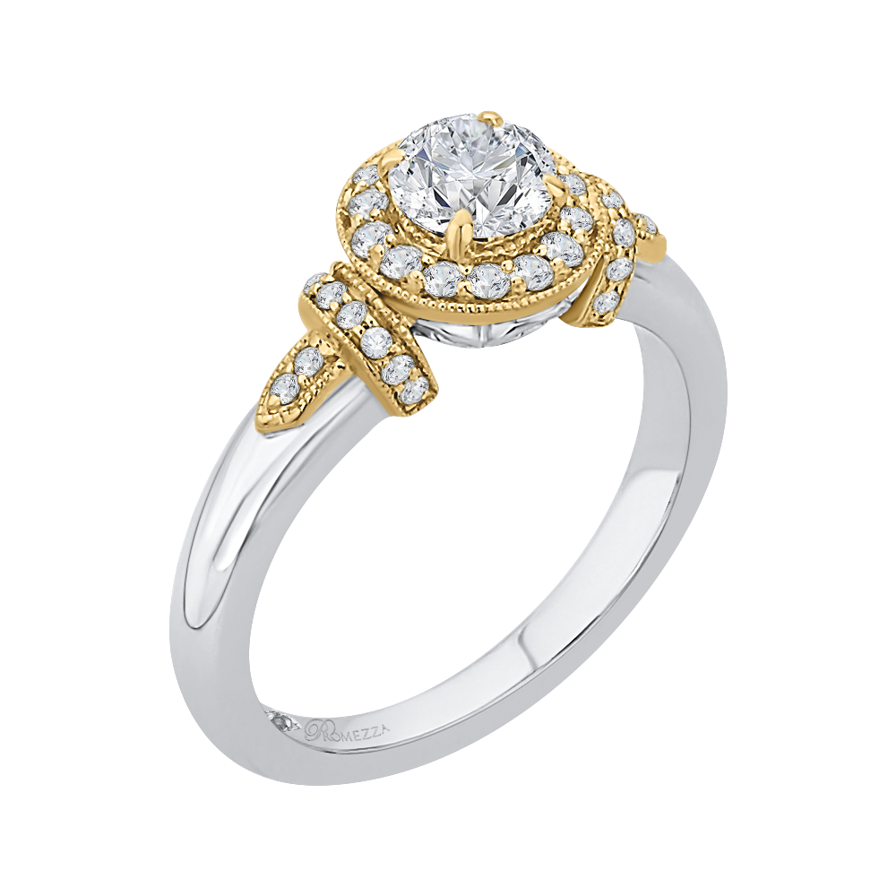 Round Diamond Halo Engagement Ring In 14K Two Tone Gold