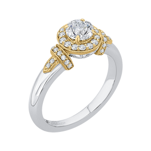 Round Diamond Halo Engagement Ring In 14K Two Tone Gold