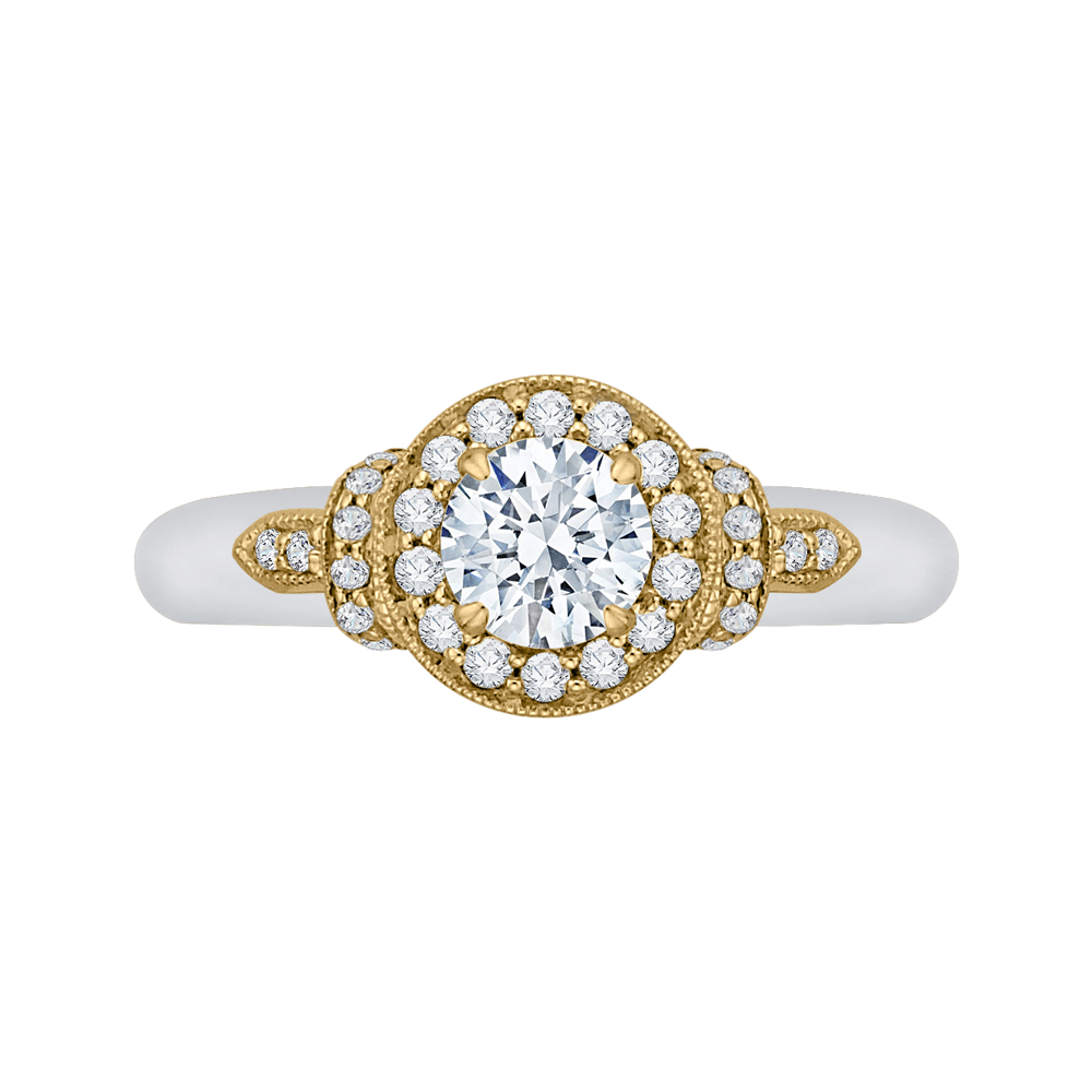 PR0151EC-44WY-.50 Bridal Jewelry Carizza White Gold Rose Gold Yellow Gold Round Diamond Halo Engagement Rings