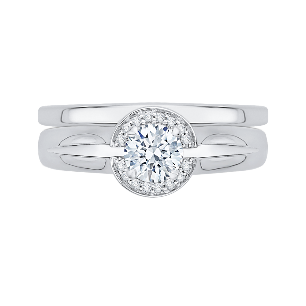 14K White Gold Round Diamond Halo Engagement Ring