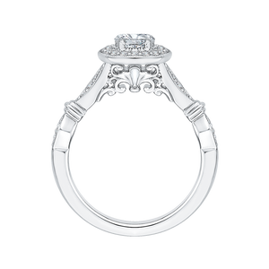 14K White Gold Round Diamond Halo Vintage Engagement Ring
