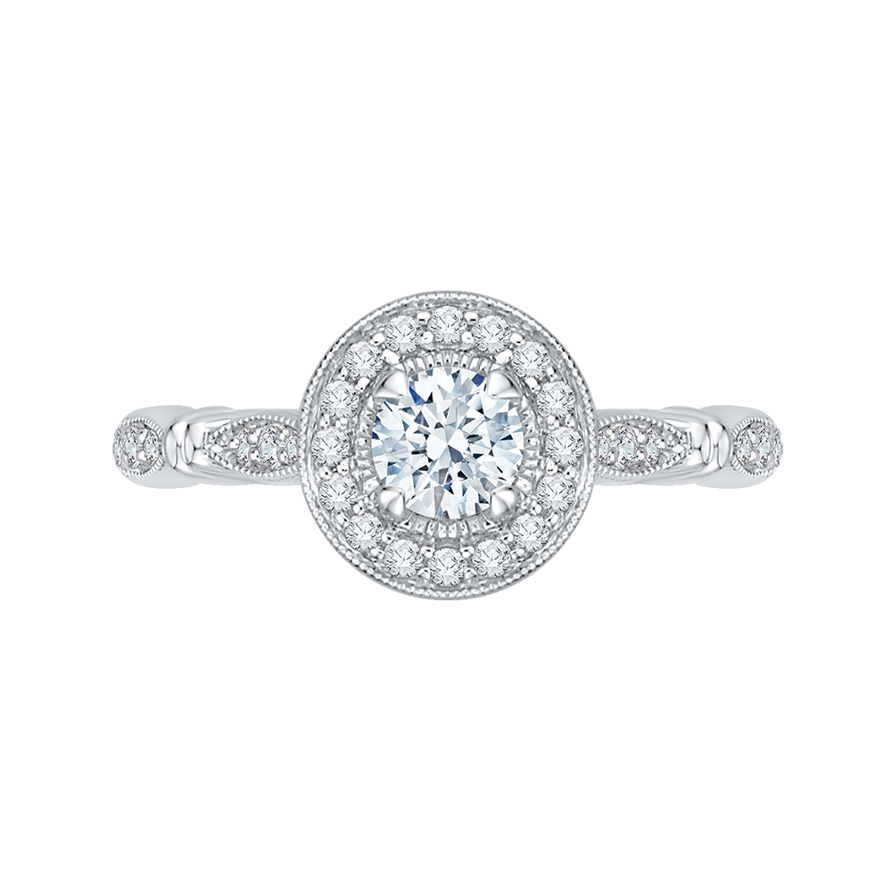 PR0162ECH-44W-.38 Bridal Jewelry Carizza White Gold Vintage Round Diamond Halo Engagement Rings