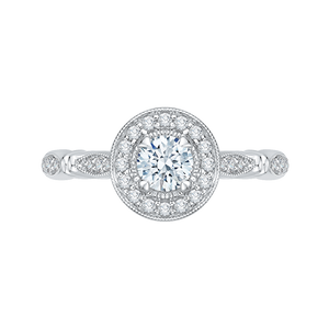 PR0162ECH-44W-.38 Bridal Jewelry Carizza White Gold Vintage Round Diamond Halo Engagement Rings