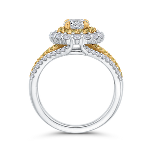 14K White Gold Round Double Halo Diamond Engagement Ring with Split Shank