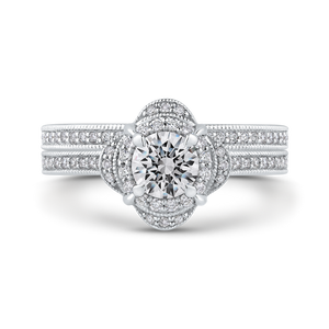 Round Diamond Halo Engagement Ring In 14K White Gold
