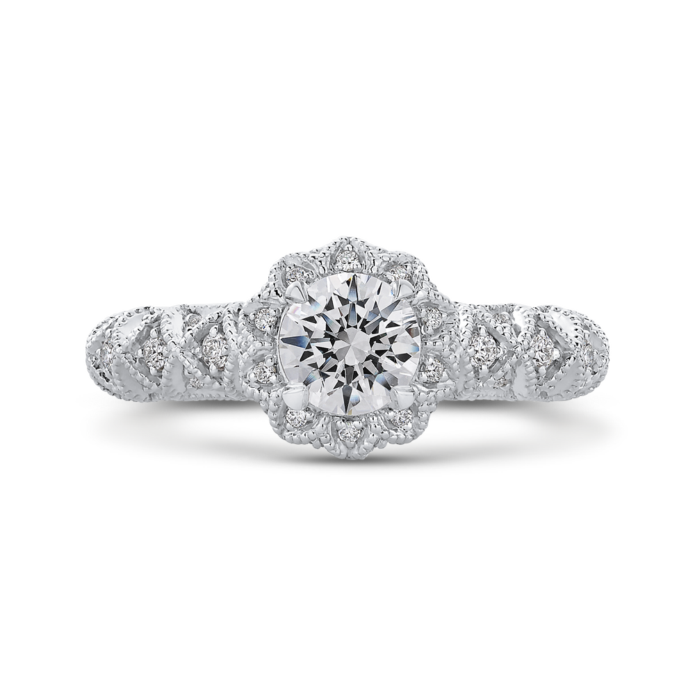 PR0180ECH-44W-.75 Bridal Jewelry Carizza White Gold Round Diamond Halo Engagement Rings