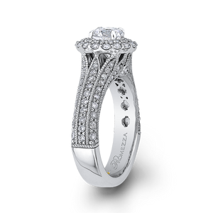 14K White Gold Round Cut Diamond Double Halo Vintage Engagement Ring