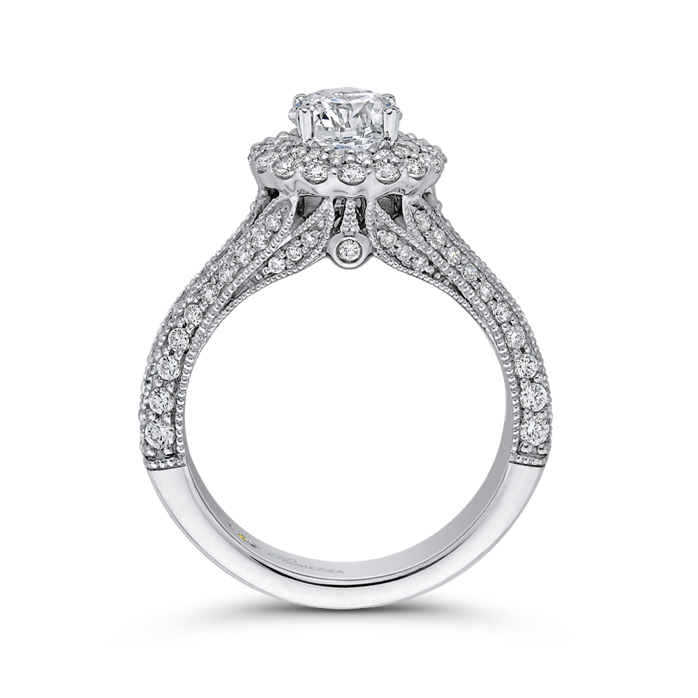 14K White Gold Round Cut Diamond Double Halo Vintage Engagement Ring