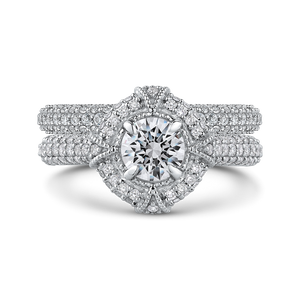 14K White Gold Round Diamond Cathedral Style Halo Engagement Ring