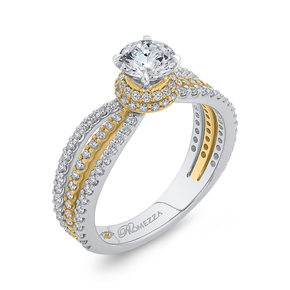 14K Two Tone Gold Round Diamond Engagement Ring with Split Shank