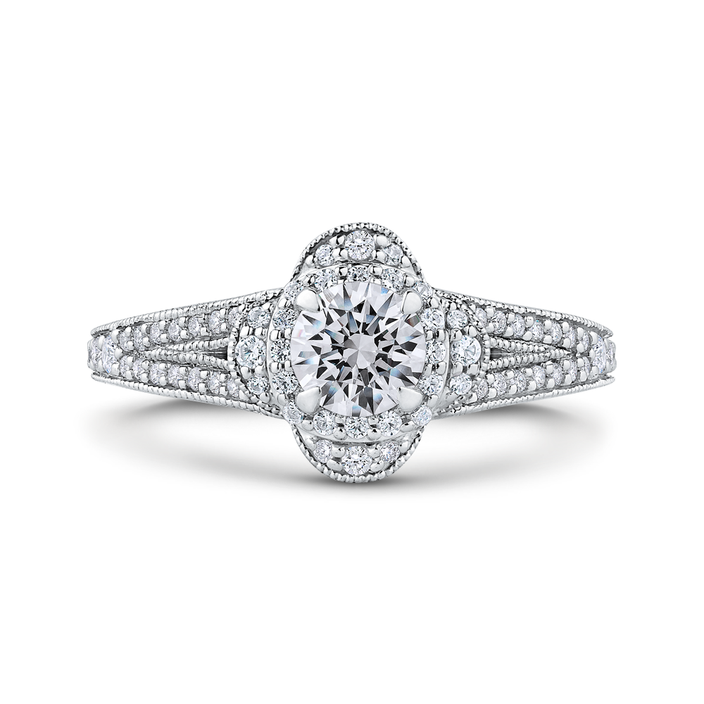 PR0190ECH-44W-.50 Bridal Jewelry Carizza White Gold Round Diamond Halo Engagement Rings