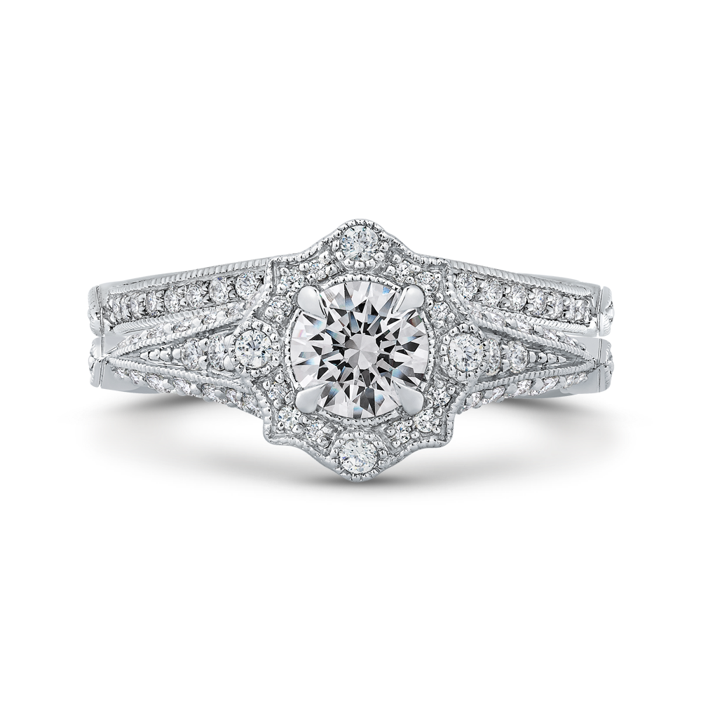 14K White Gold Round Diamond Vintage Halo Vintage Engagement Ring