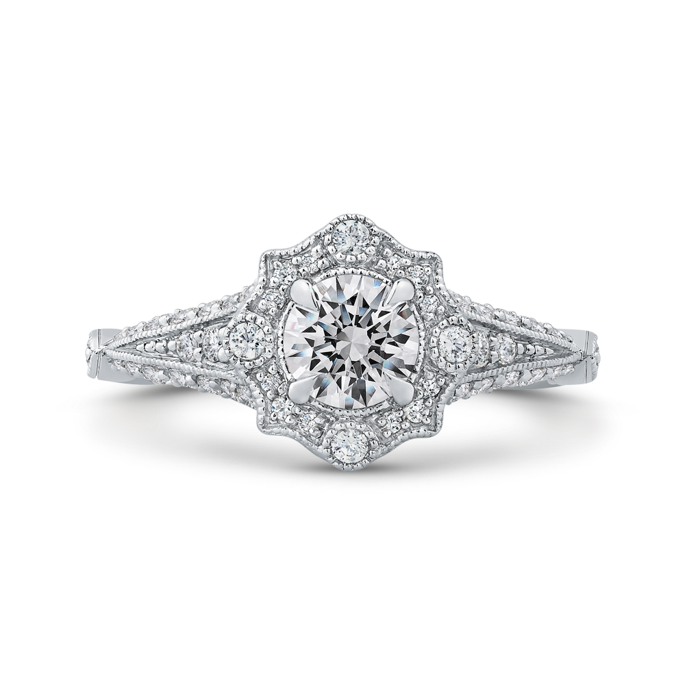 PR0191ECH-44W-.50 Bridal Jewelry Carizza White Gold Vintage Round Diamond Halo Engagement Rings