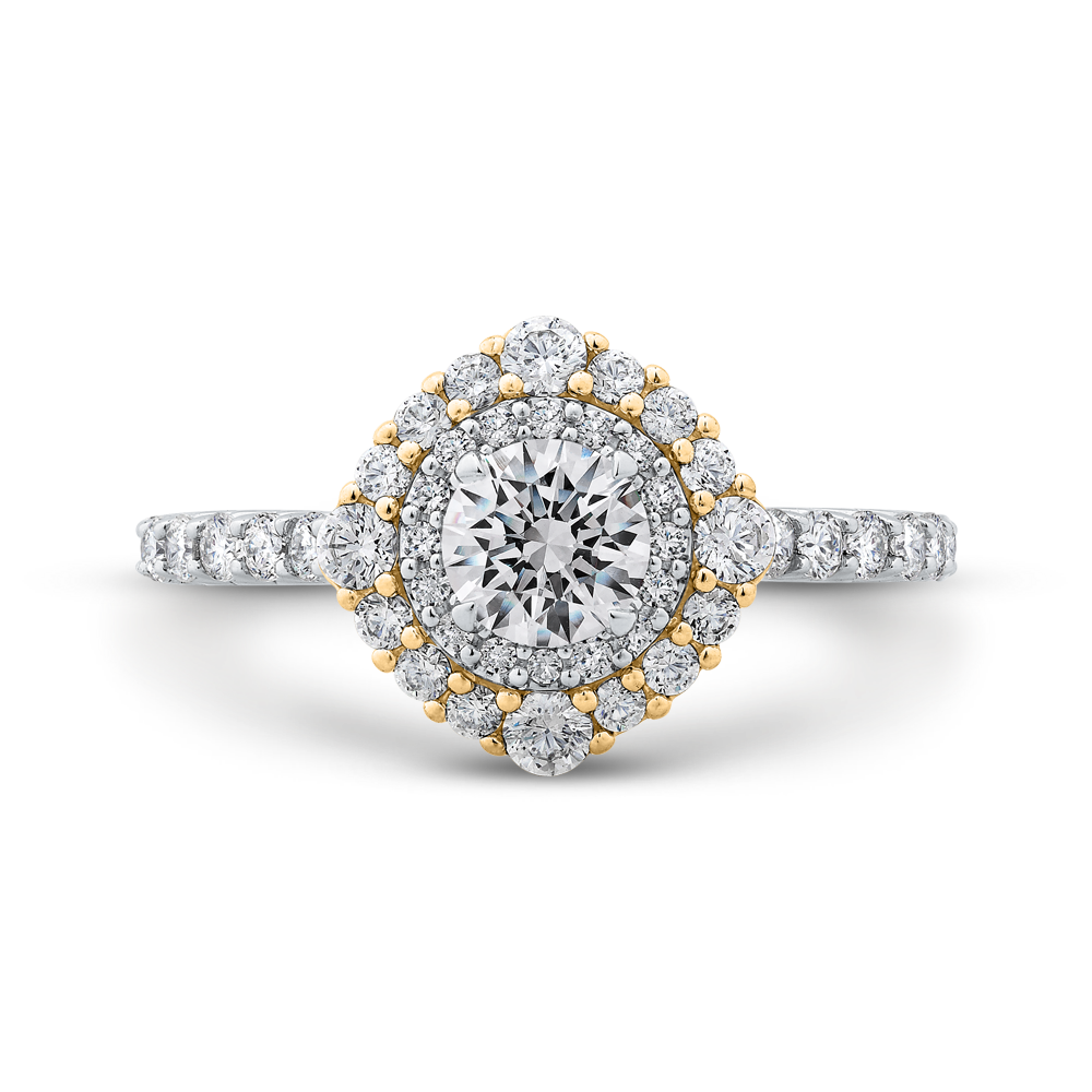 PR0193ECH-44WY-.50 Bridal Jewelry Carizza White Gold Rose Gold Yellow Gold Round Diamond Double Halo Engagement Rings