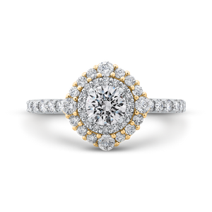 PR0193ECH-44WY-.50 Bridal Jewelry Carizza White Gold Rose Gold Yellow Gold Round Diamond Double Halo Engagement Rings